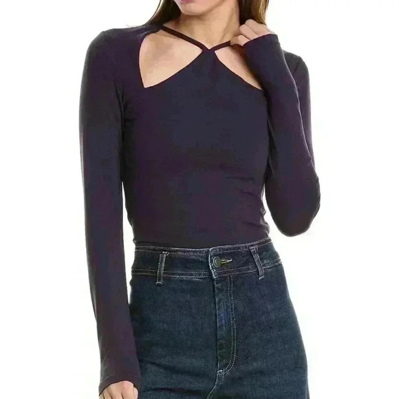 Susana monaco black long sleeve Cut-out Neckline Blouse size small - Picture 1 of 11